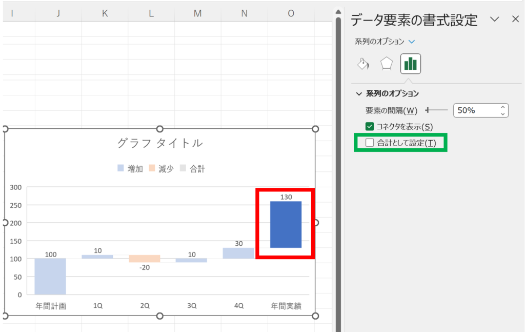 合計として設定を表示