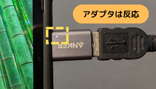 USB A⇔CType変換アダプタを挿している画像