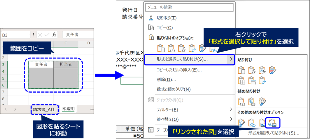 リンクされた図で押印欄をコピペ