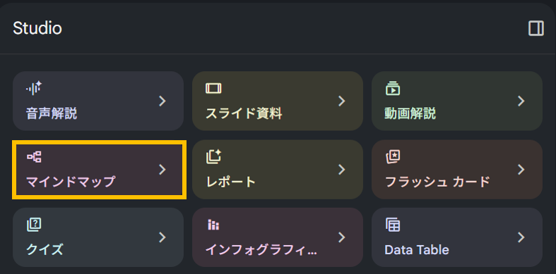 NotebookLM(Gemini Notebook)のマインドマップボタン