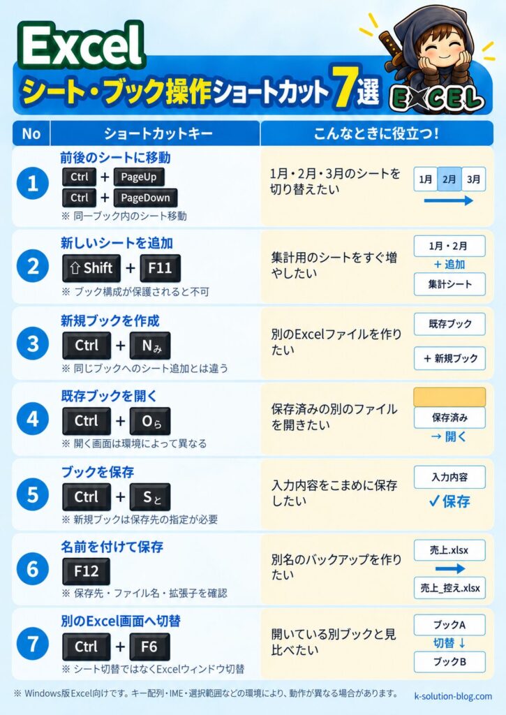 Excelシート・ブック操作ショートカット7選