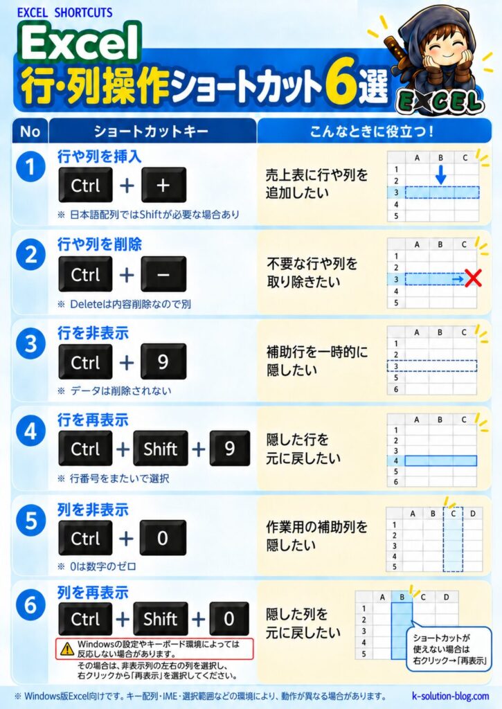 Excel行列操作ショートカット6選