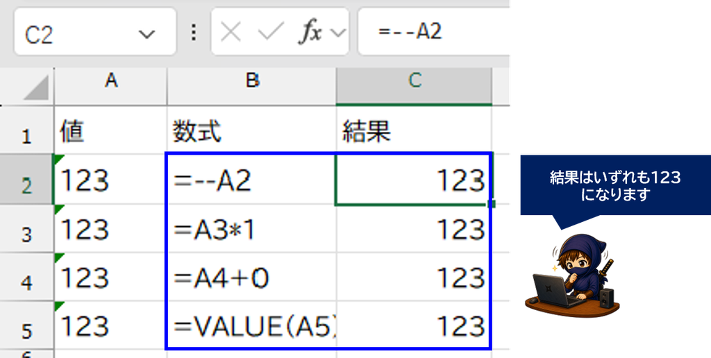 文字列の123を数値に変換する4パターン