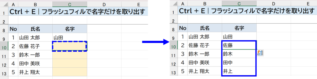 Ctrl + E｜文字の規則性を認識して自動入力　説明画面