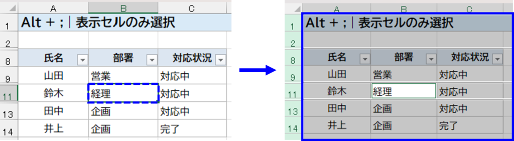 Alt + ;｜表示中のセルだけを選ぶ　説明画面