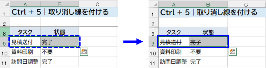 Ctrl + 5|取り消し線を入れる 説明画面