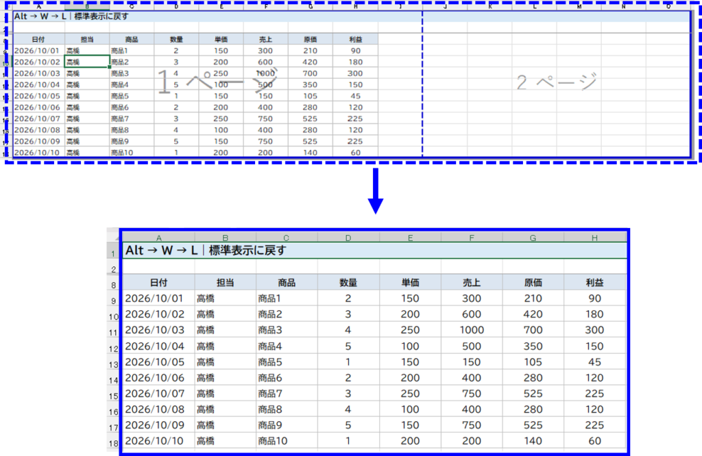 Alt → W → L｜標準表示に戻す　説明画面
