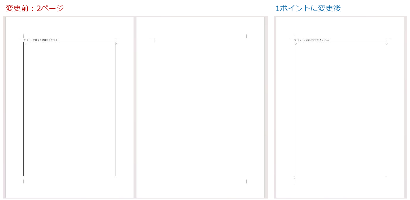 表の後ろの段落を1ポイントに変更して空白ページが消えたWordの実画面比較